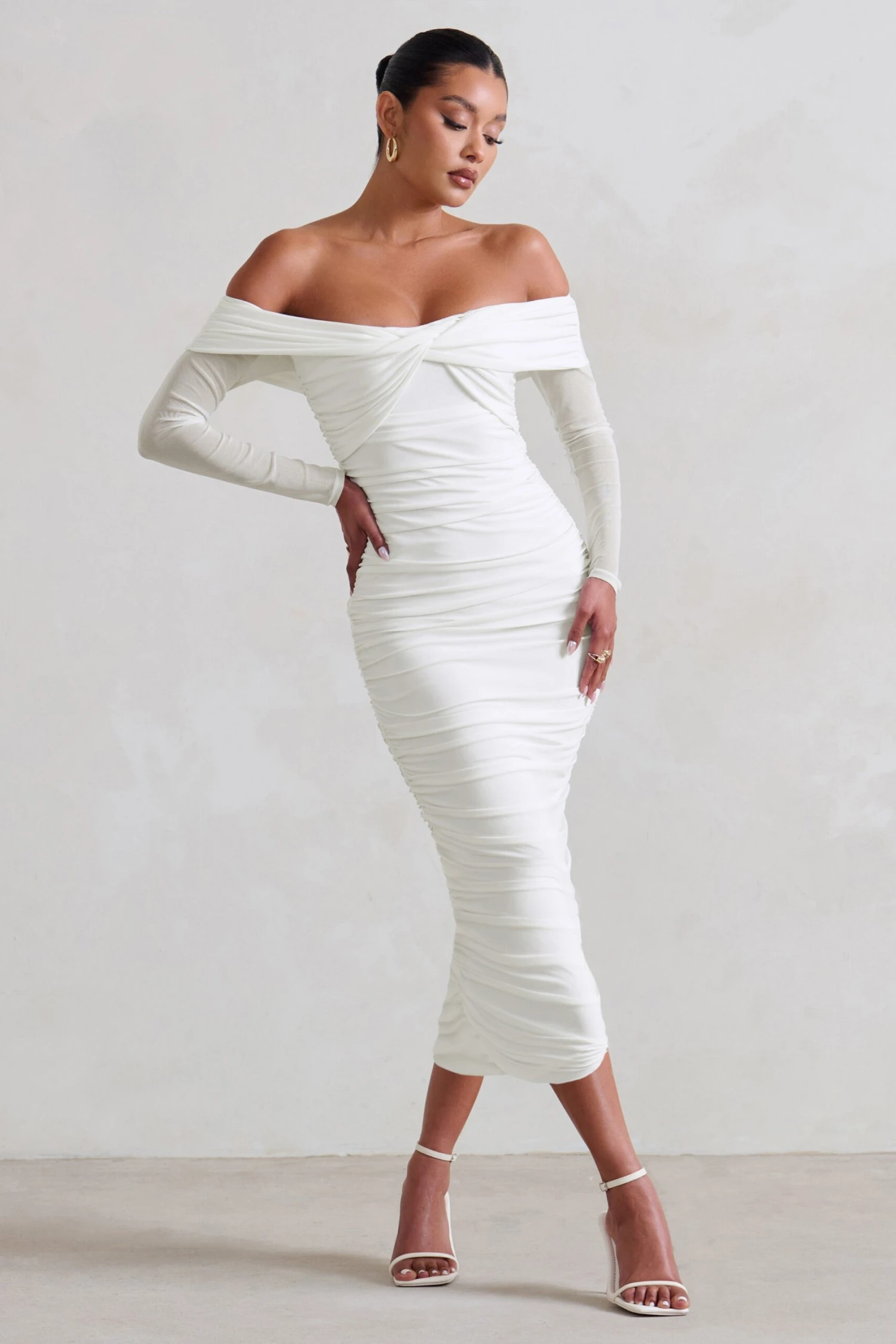 Neva | White Bardot Twist Midi Dress 4 Neva | White Bardot Twist Midi Dress - Image 2