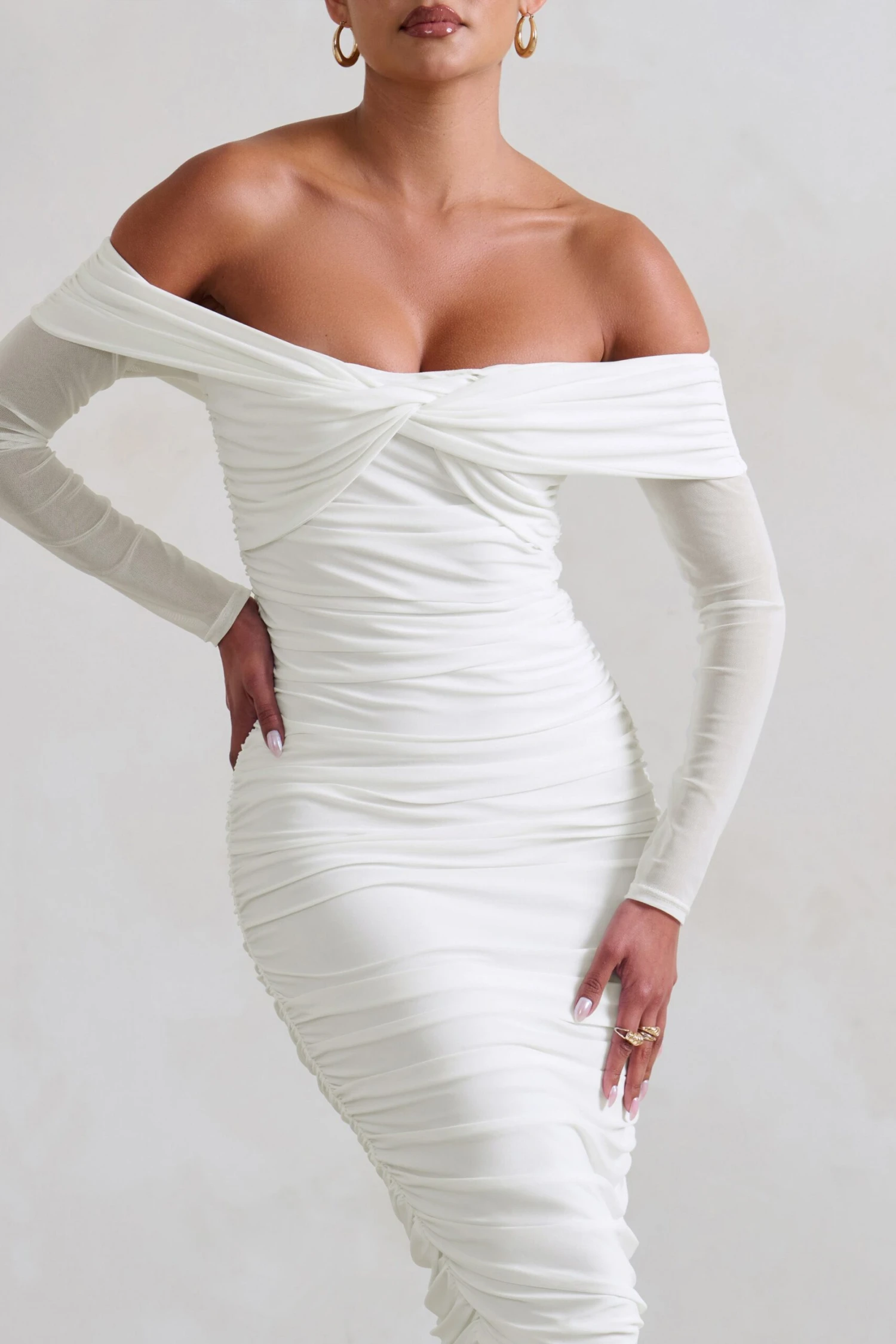 Neva | White Bardot Twist Midi Dress 5 Neva | White Bardot Twist Midi Dress - Image 3