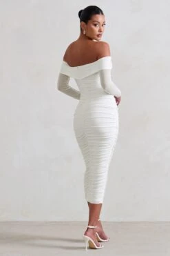 Neva | White Bardot Twist Midi Dress 9 Neva | White Bardot Twist Midi Dress -ENY Clothing Shop WB CC CL129406 Neva WhiteBardotTwistMidiDress4