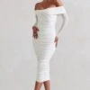 Neva | White Bardot Twist Midi Dress