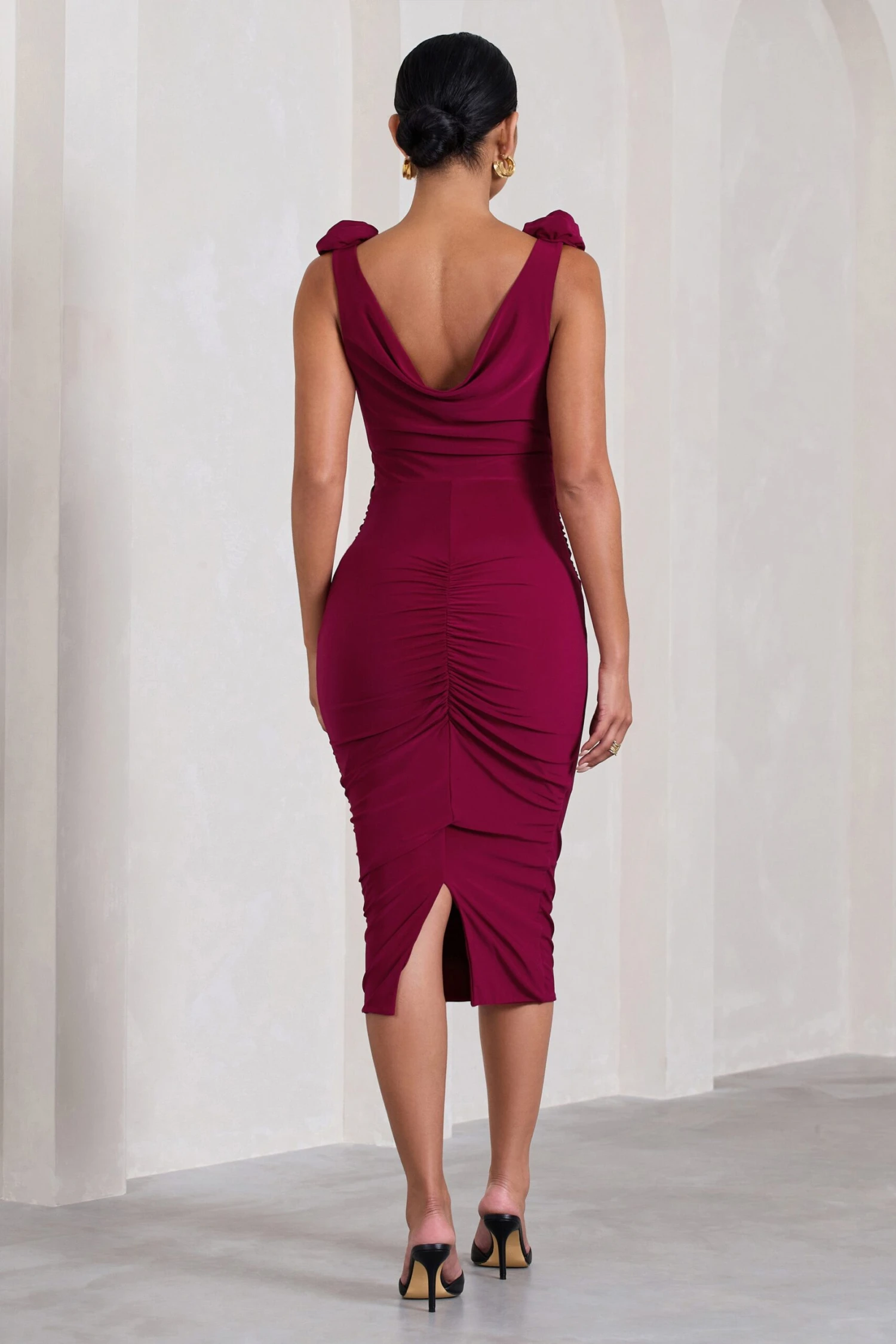 Rosy | Berry Cowl-Neck Maternity Midi Dress With Flowers 4 Rosy | Berry Cowl-Neck Maternity Midi Dress With Flowers - Image 2