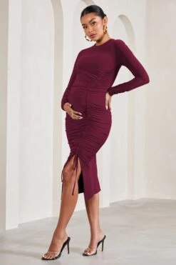 Eternal | Berry Long-Sleeved Split Maternity Midi Dress -ENY Clothing Shop WB CC CL129571069 EternalBerryLong SleevedSplitMaternityMaxiDressBERRY2
