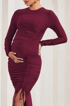 Eternal | Berry Long-Sleeved Split Maternity Midi Dress -ENY Clothing Shop WB CC CL129571069 EternalBerryLong SleevedSplitMaternityMaxiDressBERRY4