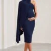 New Chapter | Navy Asymmetric Maternity Midi Dress With Cape -ENY Clothing Shop WB CC CL129583015 NewChapterNavyAsymmetricMaternityMidiDressWithCape1