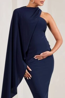 New Chapter | Navy Asymmetric Maternity Midi Dress With Cape -ENY Clothing Shop WB CC CL129583015 NewChapterNavyAsymmetricMaternityMidiDressWithCape5