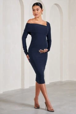 Heartbeat | Navy One-Shoulder Long-Sleeved Maternity Midi Dress -ENY Clothing Shop WB CC CL129609115 HeartbeatNavyOne ShoulderLong SleevedMaternityMidiDress0