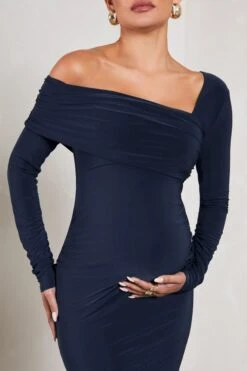 Heartbeat | Navy One-Shoulder Long-Sleeved Maternity Midi Dress -ENY Clothing Shop WB CC CL129609115 HeartbeatNavyOne ShoulderLong SleevedMaternityMidiDress4