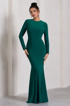 Starring | Bottle Green Long-Sleeve Backless Fishtail Maxi Dress 10 Starring | Bottle Green Long-Sleeve Backless Fishtail Maxi Dress -ENY Clothing Shop WB CC CL129776047 StarringBottleGreenLong SleeveBacklessFishtailMaxiDress1