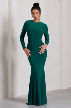 Starring | Bottle Green Long-Sleeve Backless Fishtail Maxi Dress 11 Starring | Bottle Green Long-Sleeve Backless Fishtail Maxi Dress -ENY Clothing Shop WB CC CL129776047 StarringBottleGreenLong SleeveBacklessFishtailMaxiDress2
