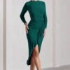 Dolce Vita | Bottle Green Long-Sleeve Ruffle Asymmetric Split Midi Dress -ENY Clothing Shop WB CC CL129782047 DolceVita BottleGreenLong SleeveRuffleAsymmetricSplitMaxiDressBOTTLEGREEN2
