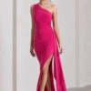 Rewind | Hot Pink Asymmetric Sleeveless Split Maxi Dress With Drape -ENY Clothing Shop WB CC CL129805073 RewindHotPinkAsymmetricSleevelessSplitMaxiDressWithDrape0