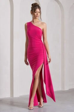Rewind | Hot Pink Asymmetric Sleeveless Split Maxi Dress With Drape