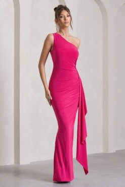 Rewind | Hot Pink Asymmetric Sleeveless Split Maxi Dress With Drape -ENY Clothing Shop WB CC CL129805073 RewindHotPinkAsymmetricSleevelessSplitMaxiDressWithDrape1