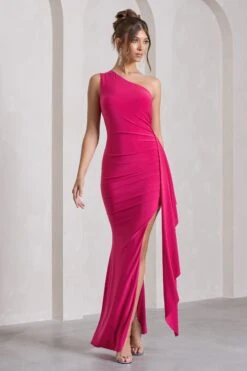 Rewind | Hot Pink Asymmetric Sleeveless Split Maxi Dress With Drape -ENY Clothing Shop WB CC CL129805073 RewindHotPinkAsymmetricSleevelessSplitMaxiDressWithDrape2