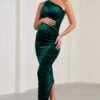 Late Night | Bottle Green Velvet Maternity Ruched One Shoulder Midi Dress -ENY Clothing Shop WB CC CL129811047 LateNightBottleGreenVelvetMaternityRuchedOneShoulderMidiDress0copy