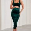 Lisbon | Bottle Green Velvet Maternity Square Neck Ruched Midi Dress -ENY Clothing Shop WB CC CL129812047 LisbonBottleGreenVelvetMaternitySquareNeckRuchedMidiDress1