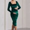 New Life | Bottle Green Velvet Maternity Square Neck Ruched Midi Dress -ENY Clothing Shop WB CC CL129815047 NewLifeBottleGreenVelvetMaternitySquareNeckRuchedMidiDress8