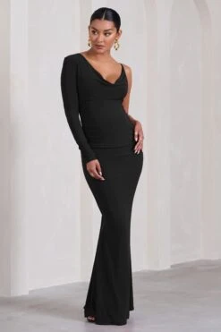 At Dusk | Black Maternity One-Sleeved Cowl-Neck Fishtail Maxi Dress -ENY Clothing Shop WB CC CL129822002 AtDuskBlackMaternityOne SleevedCowl NeckFishtailMaxiDress0