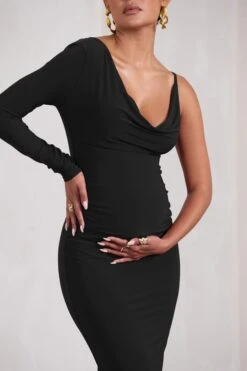 At Dusk | Black Maternity One-Sleeved Cowl-Neck Fishtail Maxi Dress -ENY Clothing Shop WB CC CL129822002 AtDuskBlackMaternityOne SleevedCowl NeckFishtailMaxiDress3