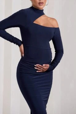 Just Dream | Navy Asymmetric High-Neck Cut-Out Maternity Midi Dress 9 Just Dream | Navy Asymmetric High-Neck Cut-Out Maternity Midi Dress -ENY Clothing Shop WB CC CL129823015 JustDreamNavyAsymmetricHigh NeckCut OutMaternityMidiDress6