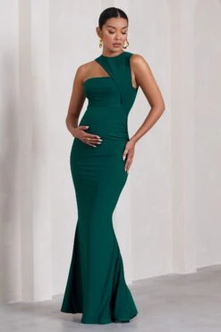 Angelic | Bottle Green High-Neck Cut-Out Maternity Maxi Dress -ENY Clothing Shop WB CC CL129831047 AngelicBottleGreenHigh NeckCut OutMaternityMaxiDress3