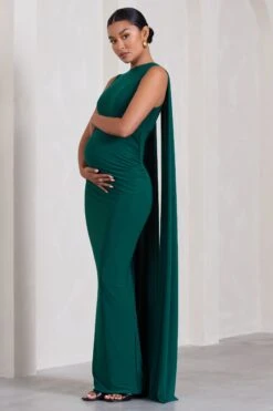 Allora | Bottle Green High-Neck Sleeveless Cape Maternity Midi Dress 10 Allora | Bottle Green High-Neck Sleeveless Cape Maternity Midi Dress -ENY Clothing Shop WB CC CL129838047 AlloraBottleGreenHigh NeckSleevelessCapeMaternityMidiDress1