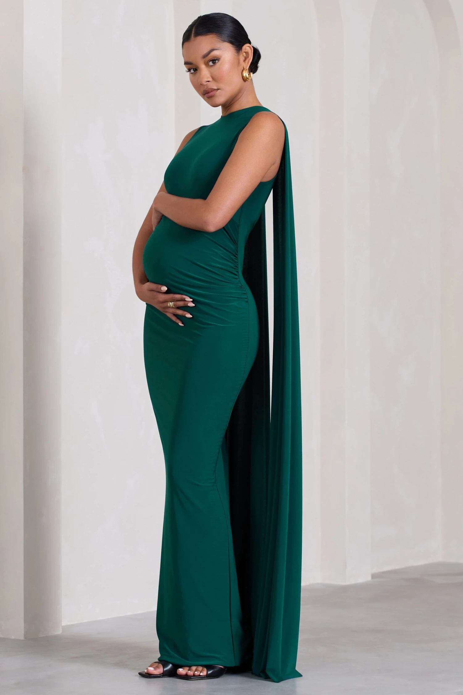 Allora | Bottle Green High-Neck Sleeveless Cape Maternity Midi Dress 6 Allora | Bottle Green High-Neck Sleeveless Cape Maternity Midi Dress - Image 4