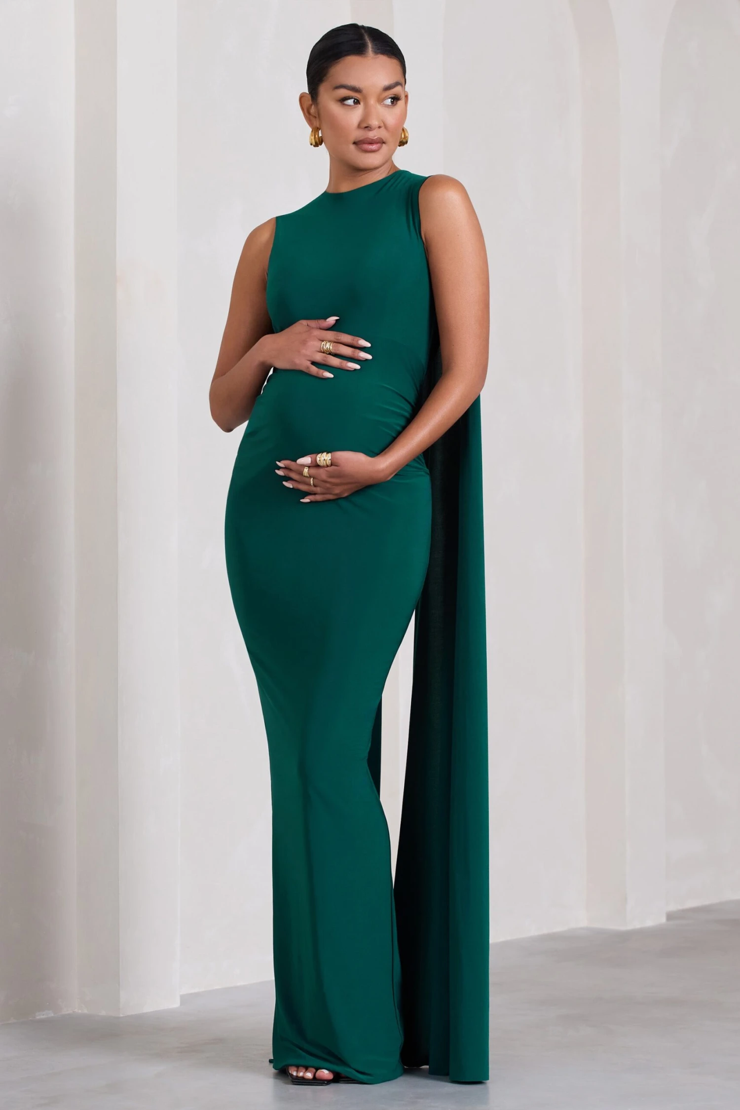 Allora | Bottle Green High-Neck Sleeveless Cape Maternity Midi Dress 7 Allora | Bottle Green High-Neck Sleeveless Cape Maternity Midi Dress - Image 5