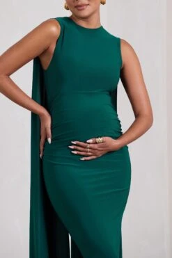 Allora | Bottle Green High-Neck Sleeveless Cape Maternity Midi Dress 9 Allora | Bottle Green High-Neck Sleeveless Cape Maternity Midi Dress -ENY Clothing Shop WB CC CL129838047 AlloraBottleGreenHigh NeckSleevelessCapeMaternityMidiDress3