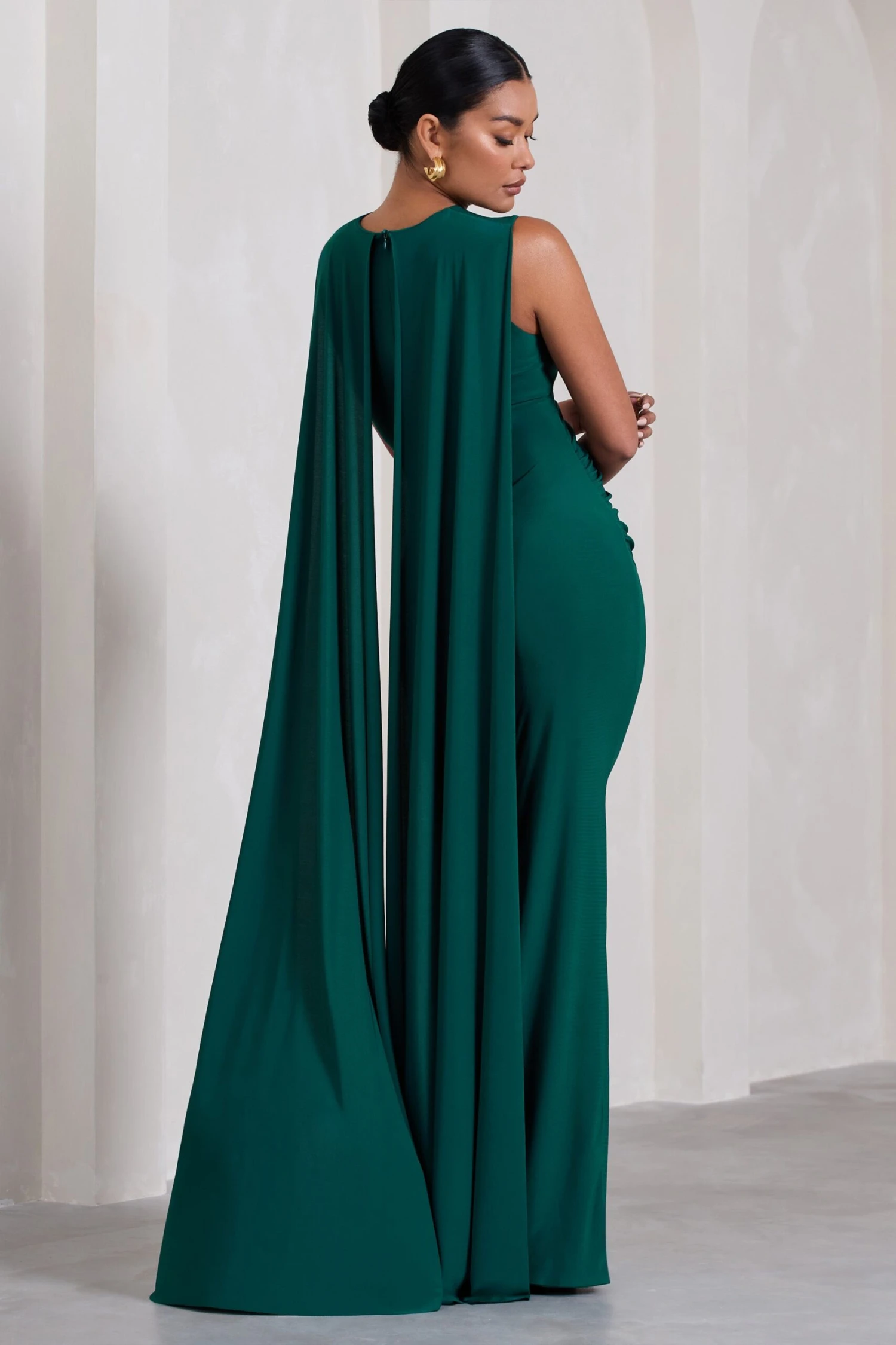 Allora | Bottle Green High-Neck Sleeveless Cape Maternity Midi Dress 4 Allora | Bottle Green High-Neck Sleeveless Cape Maternity Midi Dress - Image 2
