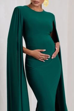 Divine Timing | Bottle Green Maternity Maxi Dress With Cape Sleeves -ENY Clothing Shop WB CC CL129886047 DivineTimingBottleGreenMaternityMaxiDressWithCapeSleeves5