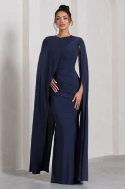 Magdelena | Navy Asymmetric Cape Maxi Dress -ENY Clothing Shop WB CC CL129887015 MagdelenaNavyAsymmetricCapeMaxiDress0