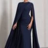 Magdelena | Navy Asymmetric Cape Maxi Dress 2 Magdelena | Navy Asymmetric Cape Maxi Dress -ENY Clothing Shop WB CC CL129887015 MagdelenaNavyAsymmetricCapeMaxiDress2