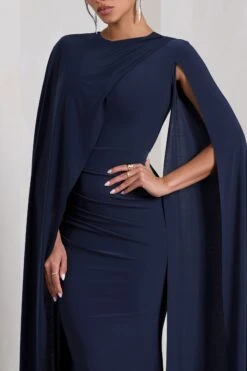 Magdelena | Navy Asymmetric Cape Maxi Dress -ENY Clothing Shop WB CC CL129887015 MagdelenaNavyAsymmetricCapeMaxiDress3