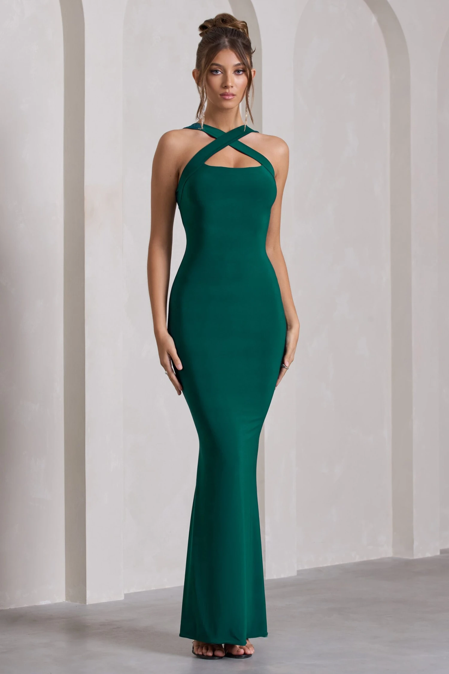 Cross My Heart | Bottle Green Sleeveless Cross-Neck Maxi Dress 6 Cross My Heart | Bottle Green Sleeveless Cross-Neck Maxi Dress - Image 4