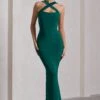 Cross My Heart | Bottle Green Sleeveless Cross-Neck Maxi Dress