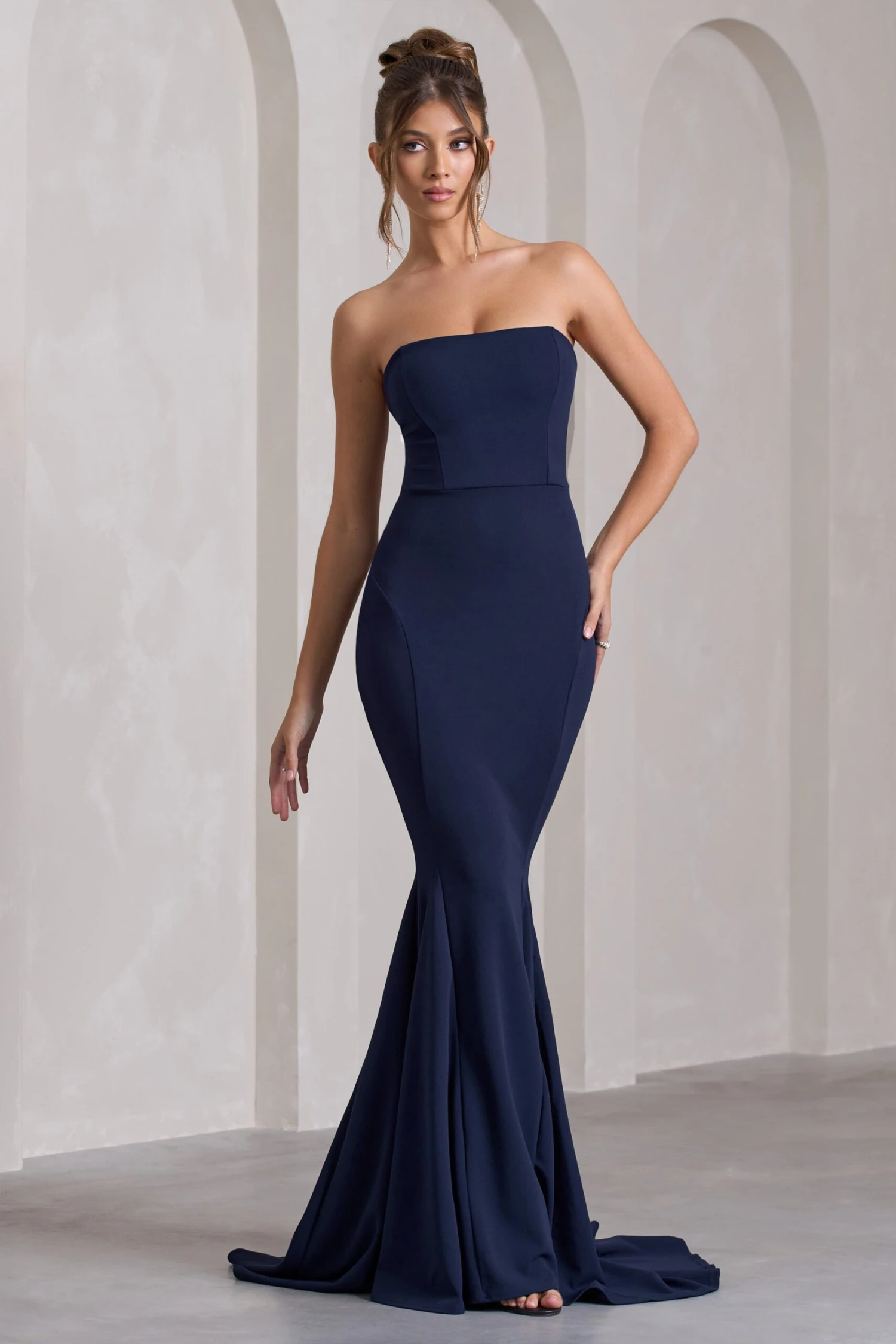 Impress Me | Navy Strapless Bandeau Fishtail Maxi Dress 6 Impress Me | Navy Strapless Bandeau Fishtail Maxi Dress - Image 4