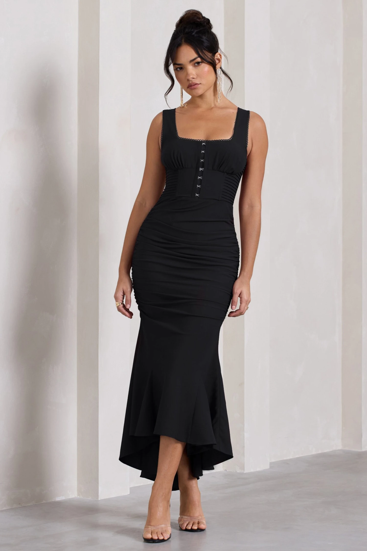 Savannah | Black Square-Neck Corset Fishtail Maxi Dress 3 Savannah | Black Square-Neck Corset Fishtail Maxi Dress