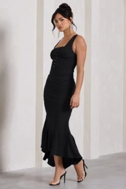 Savannah | Black Square-Neck Corset Fishtail Maxi Dress 11 Savannah | Black Square-Neck Corset Fishtail Maxi Dress -ENY Clothing Shop WB CC CL132003069 SavannahBurgundySquare NeckCorsetFishtailMidiDress5