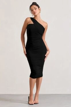 Contour | Black One Shoulder Bodycon Midi Dress -ENY Clothing Shop WB CC HR 126710 Contour BlackOneShoulderBodyconMidiDress0