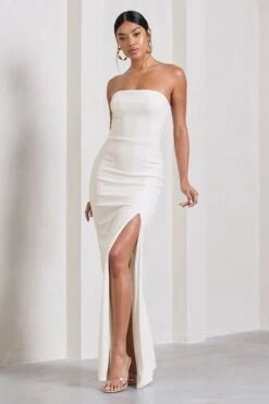 Belle Of The Ball | White Bandeau Maxi Dress With Split Hem