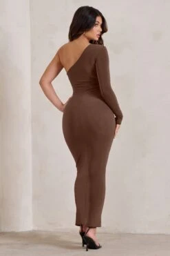 Mystical | Chocolate Brown One Shoulder Maxi Dress With Side Split -ENY Clothing Shop WB CC HR CL126725 MysticalChocolateOneShoulderMaxiDressWithSideSplit4