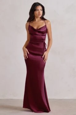 Lifetime | Burgundy Satin Cowl Neck Maxi Dress With Cross Back Detail -ENY Clothing Shop WB CC HR CL127192 LifetimeBurgundySatinCowlNeckMaxiDressWithCrossBackDetail4 bcc745aa 05cc 487b a30b 7dc0bc005b9c