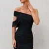 Doha | Black Asymmetric Neck Off The Shoulder Ruched Mini Dress 2 Doha | Black Asymmetric Neck Off The Shoulder Ruched Mini Dress -ENY Clothing Shop WB CC HR CL127323 DohaBlackAsymmetricNeckOffTheShoulderRuchedMiniDress1 1