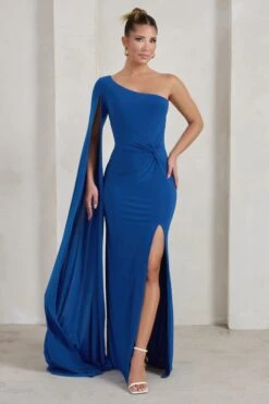 Romi | Royal Blue One Shoulder Twist Design Maxi Dress -ENY Clothing Shop WB CC HR CL127683 RomiCobaltOneShoulderTwistDesignMaxiDress2
