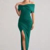 Eva | Green Bardot Bow Detail Maxi Dress With Thigh Split -ENY Clothing Shop WB CC HR CL127770 EvaBottleGreenBardotBowDetailMaxiDressWithThighSplit2