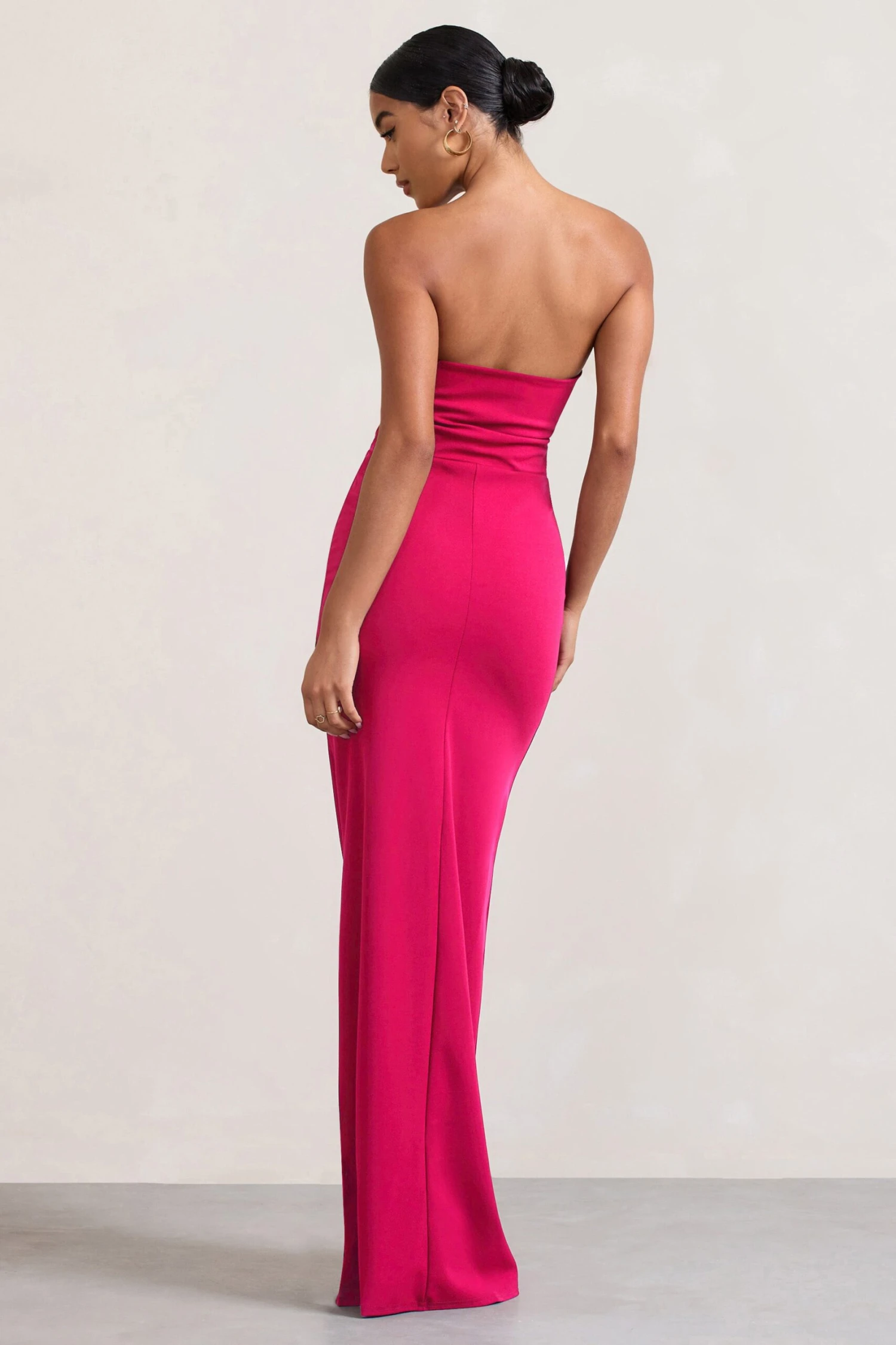 Belle Of The Ball | Hot Pink Bandeau Maxi Dress With Split Hem 4 Belle Of The Ball | Hot Pink Bandeau Maxi Dress With Split Hem - Image 2
