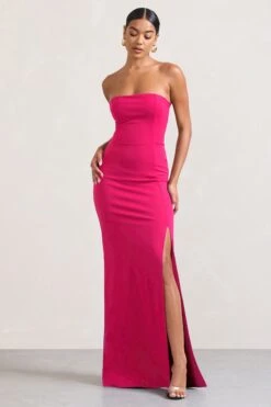 Belle Of The Ball | Hot Pink Bandeau Maxi Dress With Split Hem 11 Belle Of The Ball | Hot Pink Bandeau Maxi Dress With Split Hem -ENY Clothing Shop WB CC HR CL127995073 BelleofTheBall HotpinkBandeauMaxiDressWithSplitHem6
