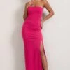 Belle Of The Ball | Hot Pink Bandeau Maxi Dress With Split Hem