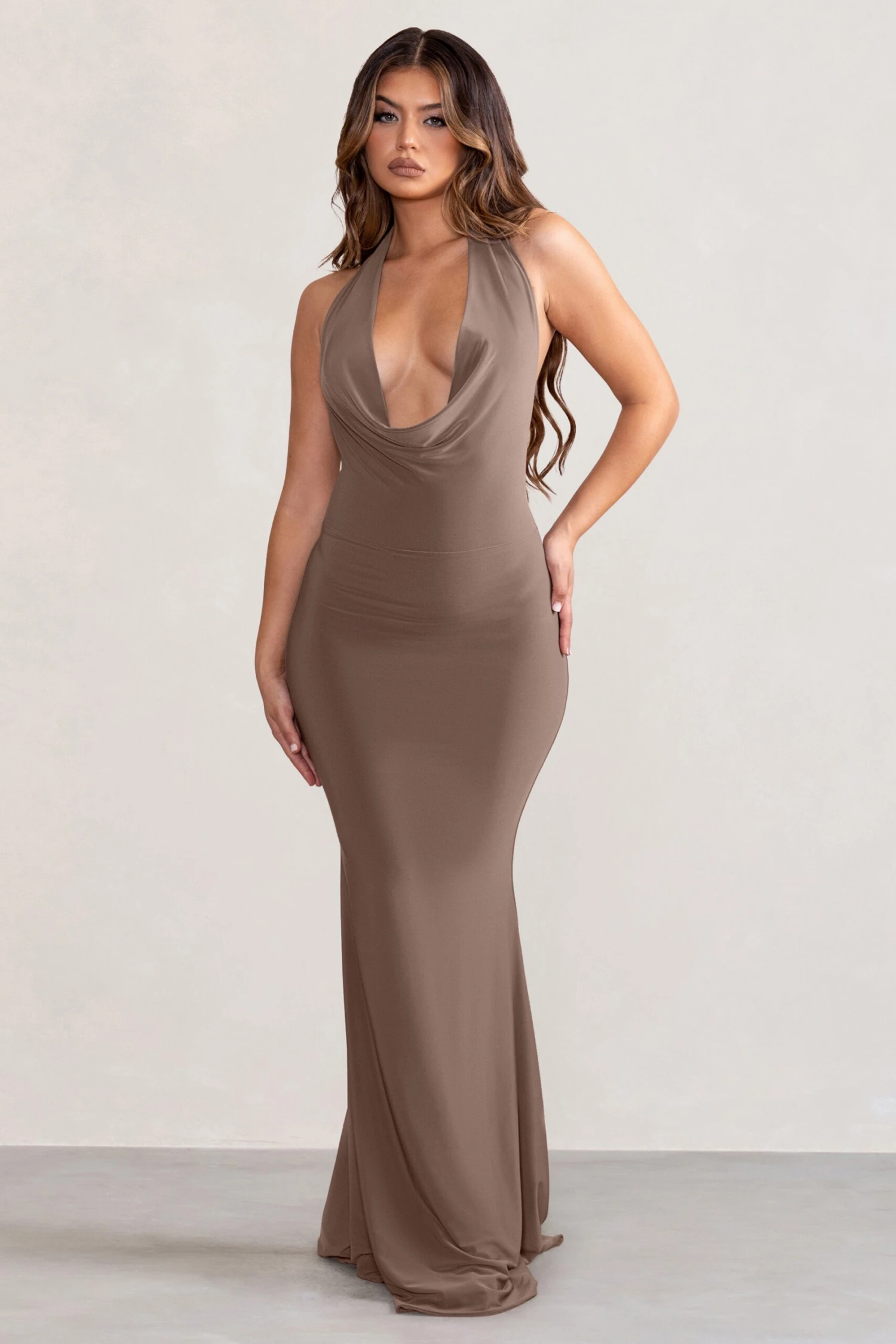 Milani | Mocha Backless Cowl Neck Fishtail Maxi Dress 7 Milani | Mocha Backless Cowl Neck Fishtail Maxi Dress - Image 5